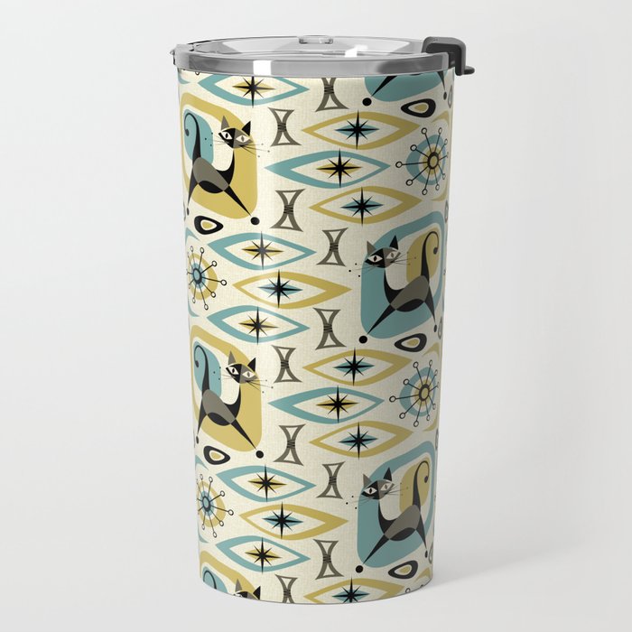 Mid Century Cat Abstract - Gld/Blu ©studioxtine Travel Mug Gallery Image 2