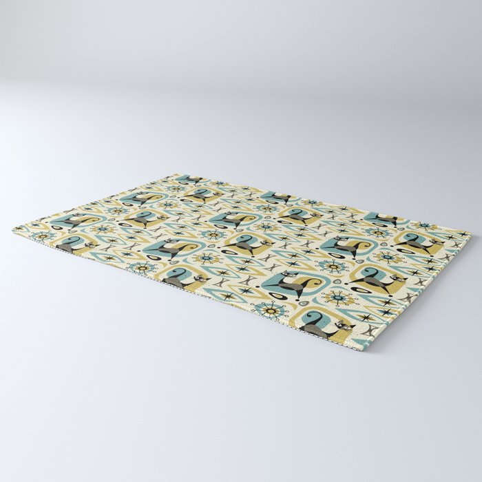 Mid Century Cat Abstract - Gld/Blu ©studioxtine Rug Gallery Image 3