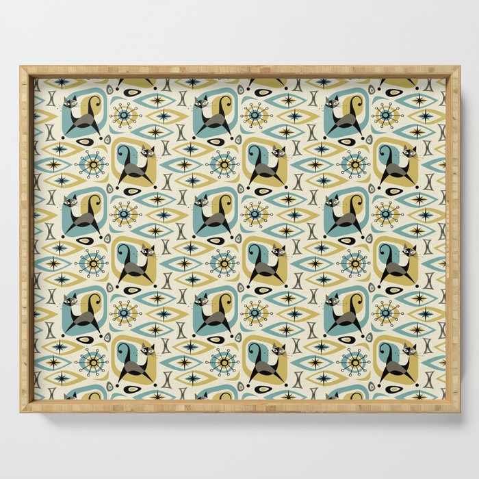 Mid Century Cat Abstract - Gld/Blu ©studioxtine Serving Tray Gallery Image 1