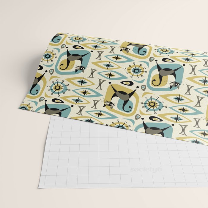 Mid Century Cat Abstract - Gld/Blu ©studioxtine Wrapping Paper Gallery Image 2