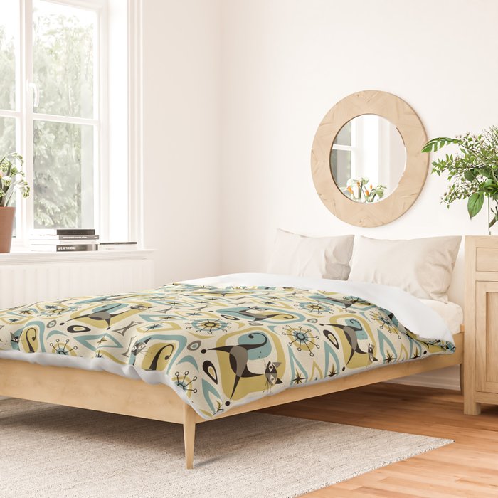 Mid Century Cat Abstract - Gld/Blu ©studioxtine Duvet Cover Gallery Image 2