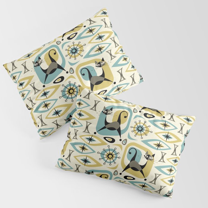 Mid Century Cat Abstract - Gld/Blu ©studioxtine Pillow Sham Gallery Image 3