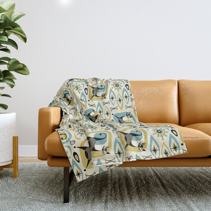 Mid Century Cat Abstract - Gld/Blu ©studioxtine Throw Blanket Gallery Image 1