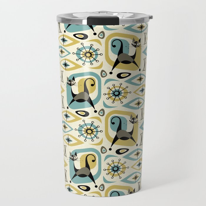 Mid Century Cat Abstract - Gld/Blu ©studioxtine Travel Mug Gallery Image 1