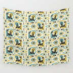 Mid Century Cat Abstract - Gld/Blu ©studioxtine Wall Tapestry Gallery Image 4