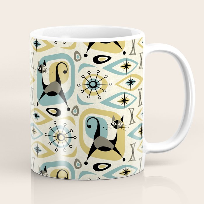 Mid Century Cat Abstract - Gld/Blu ©studioxtine Coffee Mug Gallery Image 1