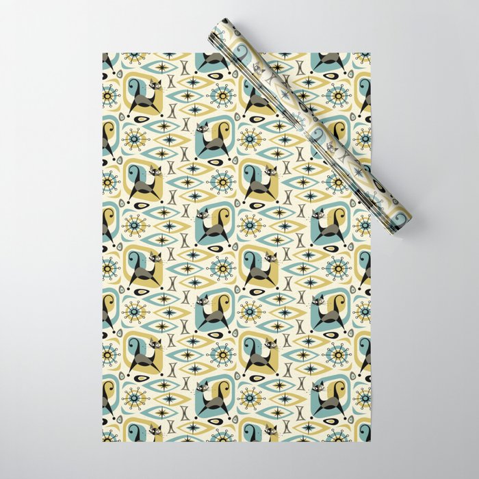 Mid Century Cat Abstract - Gld/Blu ©studioxtine Wrapping Paper Gallery Image 1