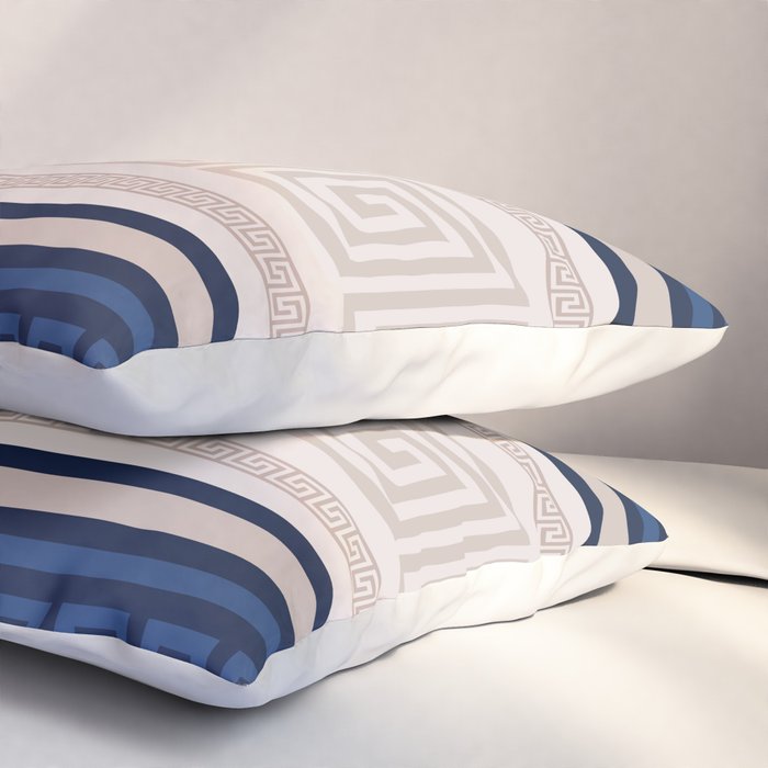Greek Key - Meander - Blue and Beige Pillow Sham Gallery Image 3