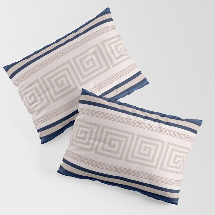 Greek Key - Meander - Blue and Beige Pillow Sham Gallery Image 1