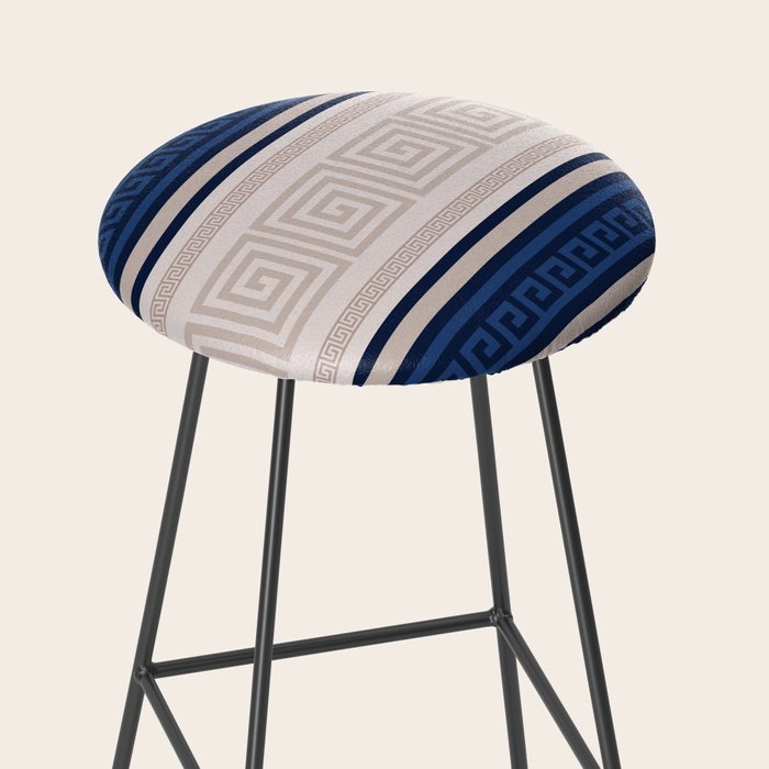 Greek Key - Meander - Blue and Beige Stool Gallery Image 2