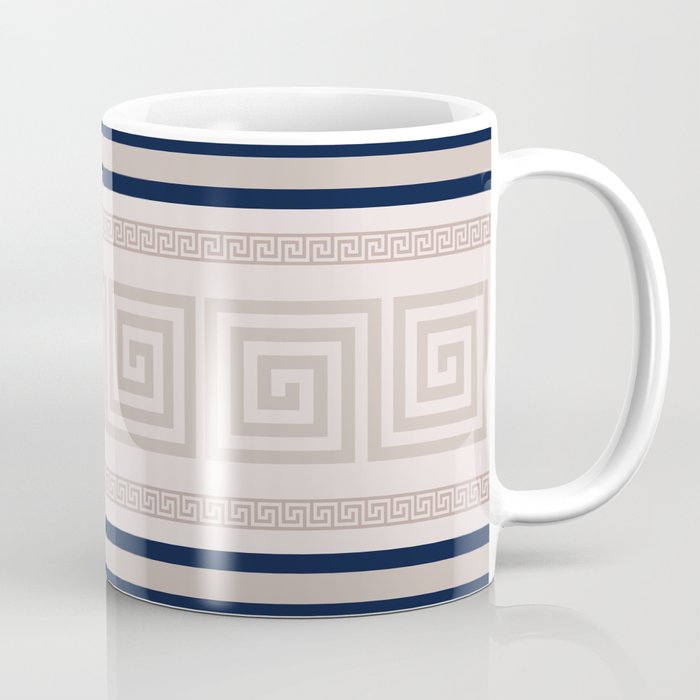 Greek Key - Meander - Blue and Beige Coffee Mug Gallery Image 1