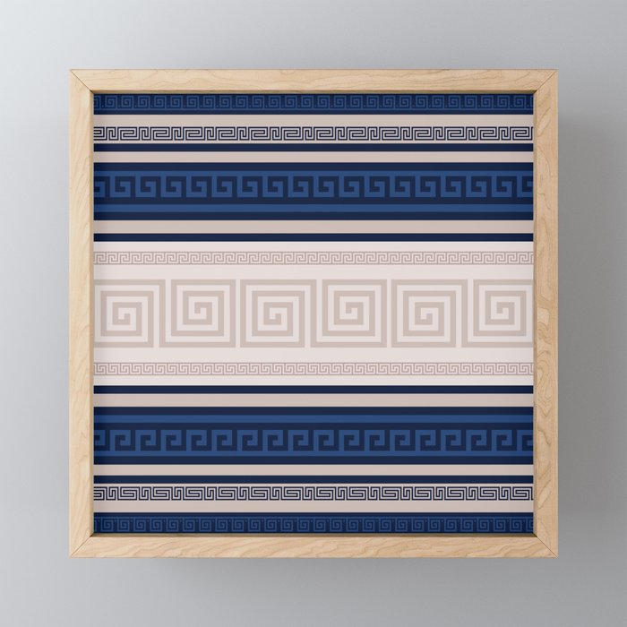 Greek Key - Meander - Blue and Beige Mini Art Print Gallery Image 1