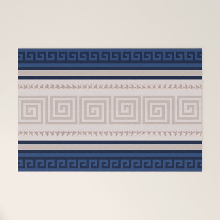 Greek Key - Meander - Blue and Beige Welcome Mat Gallery Image 1