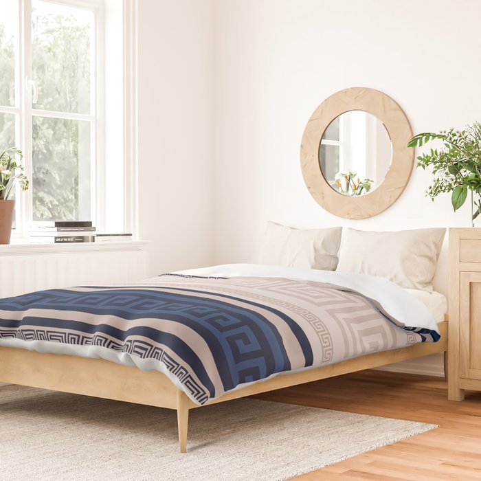 Greek Key - Meander - Blue and Beige Duvet Cover Gallery Image 2
