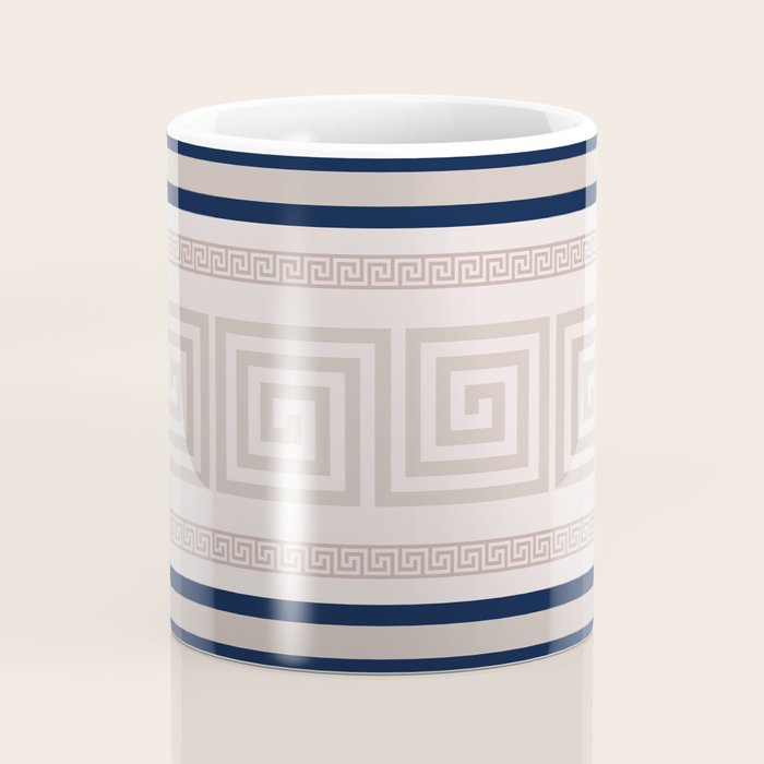 Greek Key - Meander - Blue and Beige Coffee Mug Gallery Image 4