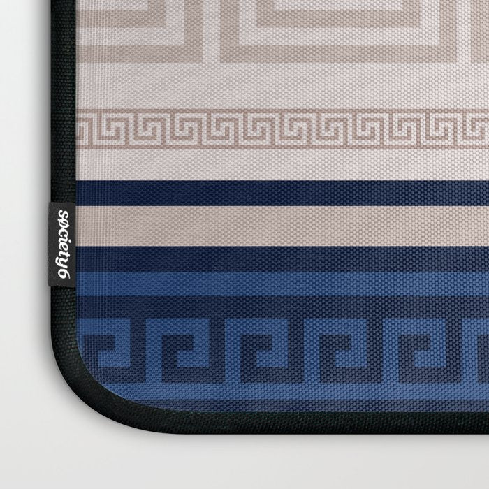 Greek Key - Meander - Blue and Beige Laptop Sleeve Gallery Image 3