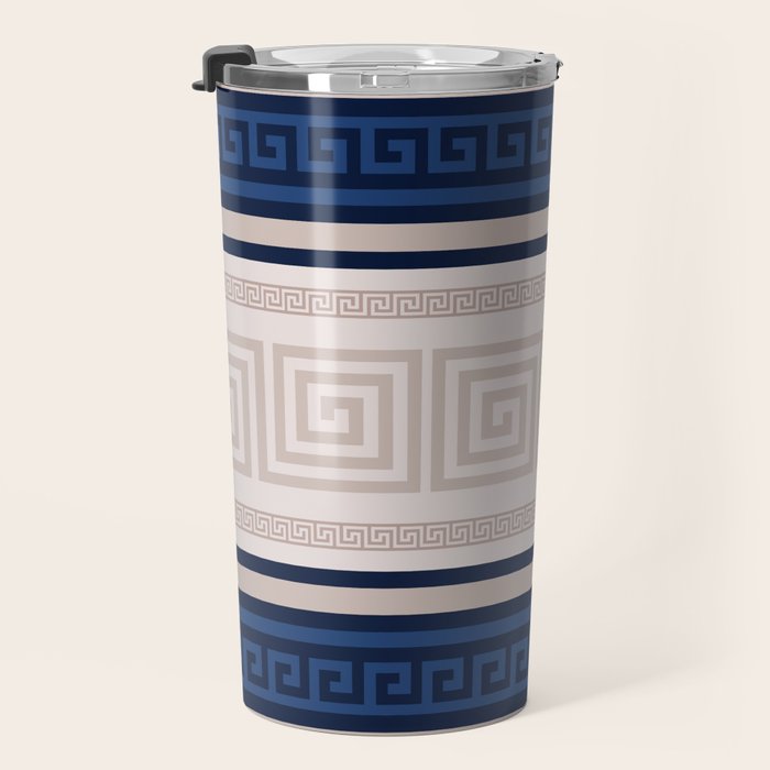 Greek Key - Meander - Blue and Beige Travel Mug Gallery Image 3