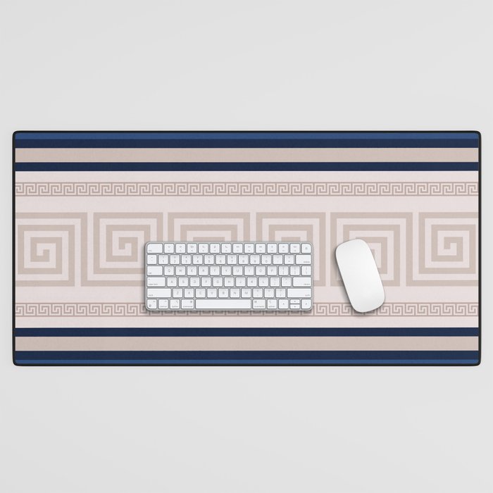 Greek Key - Meander - Blue and Beige Desk Mat Gallery Image 1