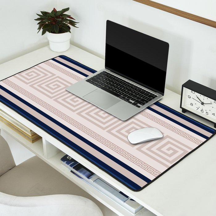Greek Key - Meander - Blue and Beige Desk Mat Gallery Image 2