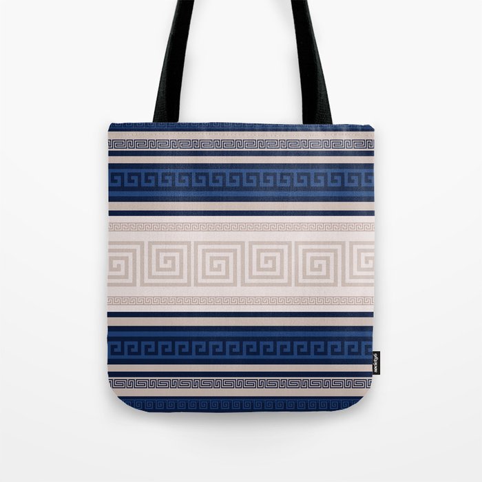 Greek Key - Meander - Blue and Beige Tote Bag Gallery Image 1