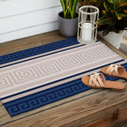 Greek Key - Meander - Blue and Beige Outdoor Rug Gallery Image 2