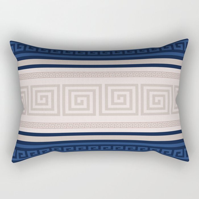 Greek Key - Meander - Blue and Beige Rectangular Pillow Gallery Image 2