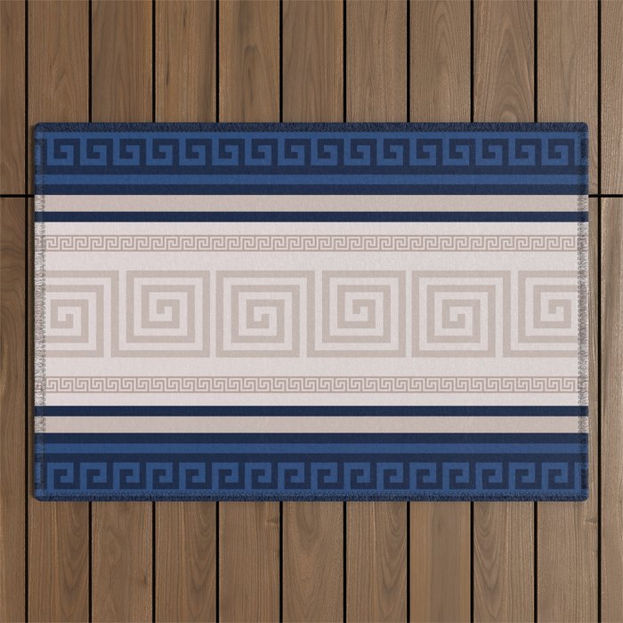 Greek Key - Meander - Blue and Beige Outdoor Rug Gallery Image 1