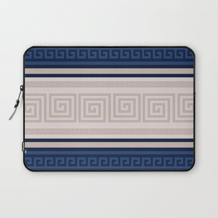 Greek Key - Meander - Blue and Beige Laptop Sleeve Gallery Image 1