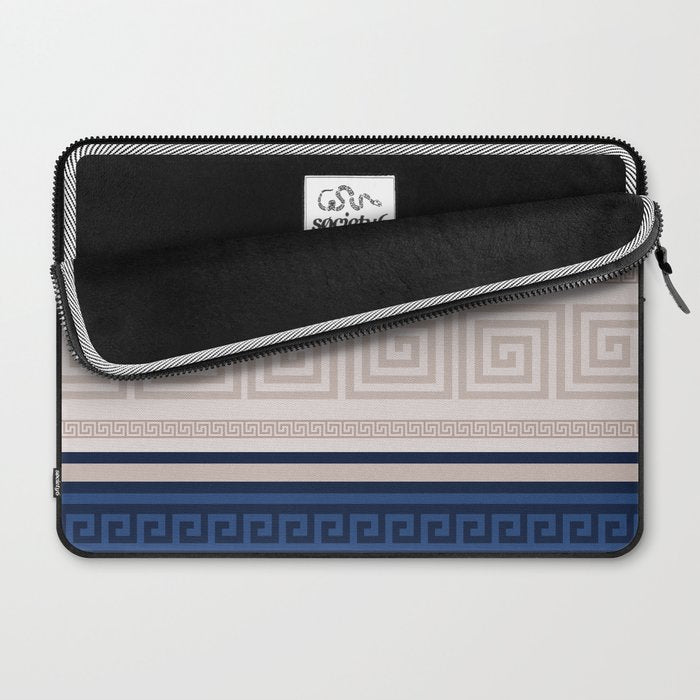 Greek Key - Meander - Blue and Beige Laptop Sleeve Gallery Image 2