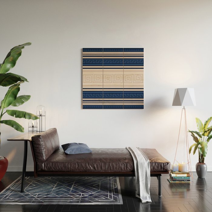Greek Key - Meander - Blue and Beige Wood Wall Art Gallery Image 2