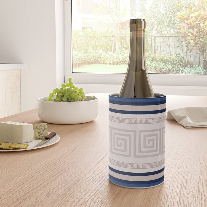 Greek Key - Meander - Blue and Beige Wine Chiller Gallery Image 4