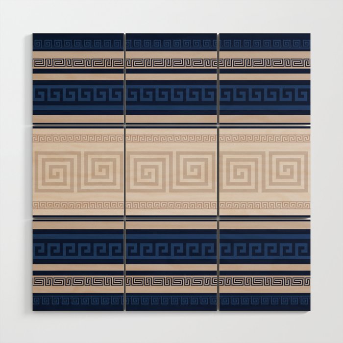 Greek Key - Meander - Blue and Beige Wood Wall Art Gallery Image 1