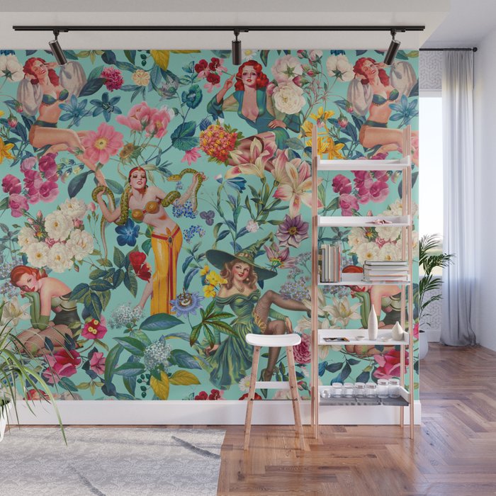 Floral and Pin-Up Girls V Wall Mural Gallery Image 1
