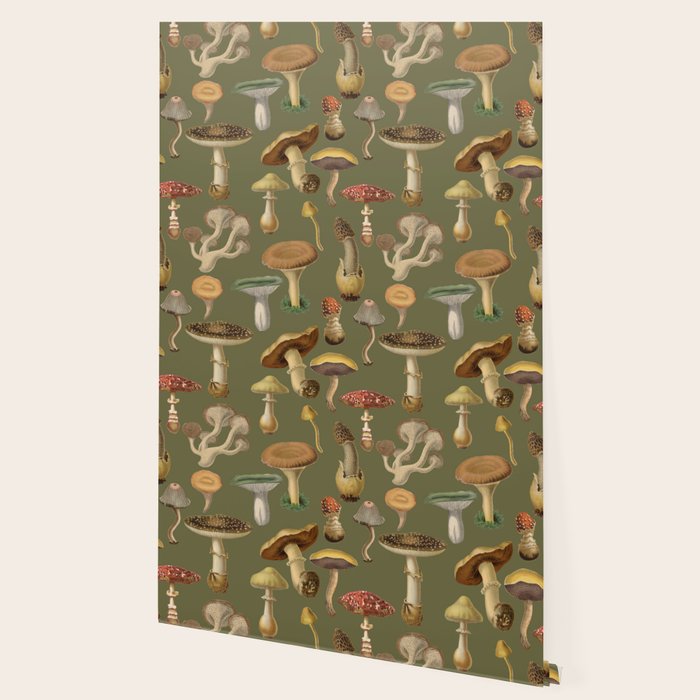 Forest Mushroom Goblincore Aesthetic Pattern - Lichen Green  Wallpaper Gallery Image 2