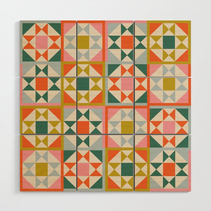 Playful patchwork pattern Wood Wall Art Gallery Image 1