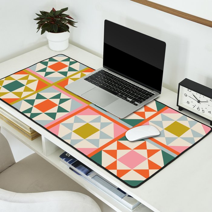 Playful patchwork pattern Desk Mat Gallery Image 2