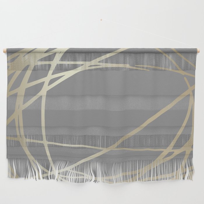 Gold and Gray Circles and Swirls Striped Abstract Pattern Wall Hanging Gallery Image 1