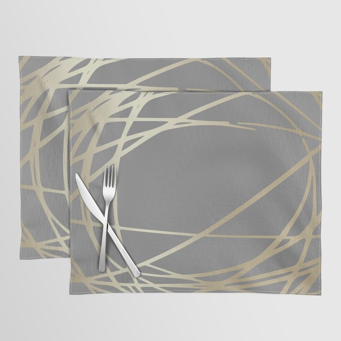 Gold and Gray Circles and Swirls Striped Abstract Pattern Placemat Gallery Image 1