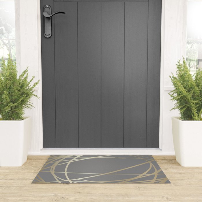 Gold and Gray Circles and Swirls Striped Abstract Pattern Welcome Mat Gallery Image 3