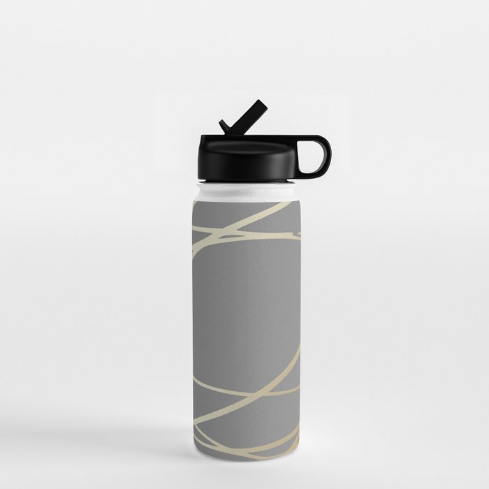 Gold and Gray Circles and Swirls Striped Abstract Pattern Water Bottle Gallery Image 1