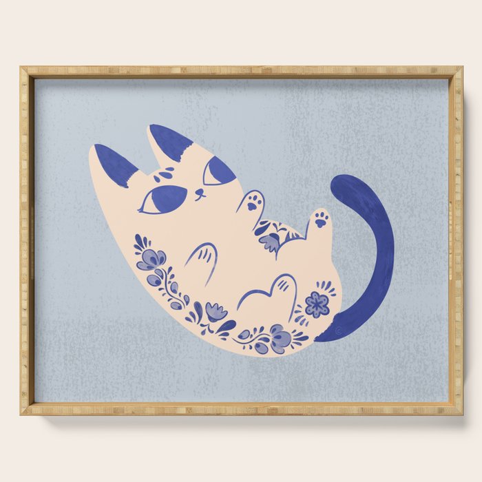 Purrcelin Cat Butt - Charming Delft Pottery Kitty Serving Tray Gallery Image 1