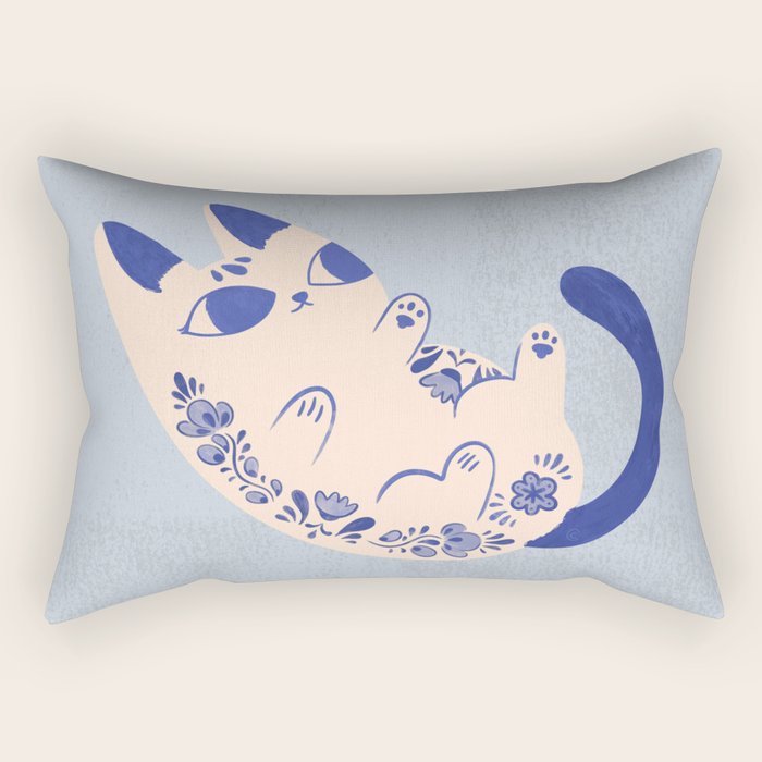 Purrcelin Cat Butt - Charming Delft Pottery Kitty Rectangular Pillow Gallery Image 1