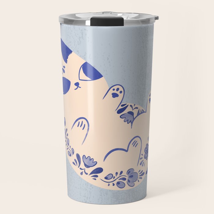Purrcelin Cat Butt - Charming Delft Pottery Kitty Travel Mug Gallery Image 1