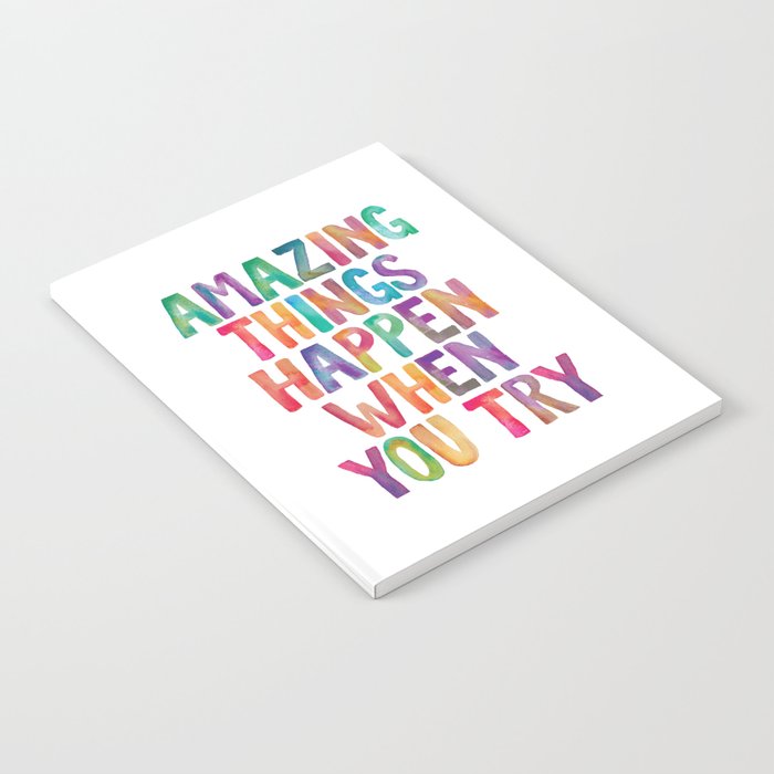 AMAZING THINGS HAPPEN WHEN YOU TRY rainbow watercolor Notebook Gallery Image 1