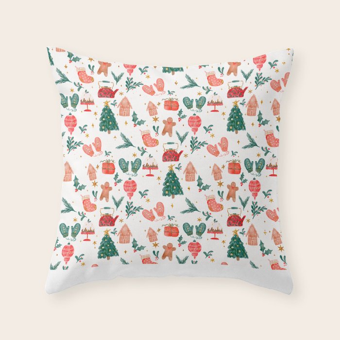 Holiday essentials illustration Throw Pillow Gallery Image 1