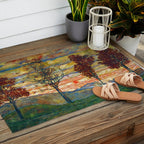 Four Trees with Red Leaves at Sunrise landscape painting by Egon Schiele Outdoor Rug Gallery Image 2