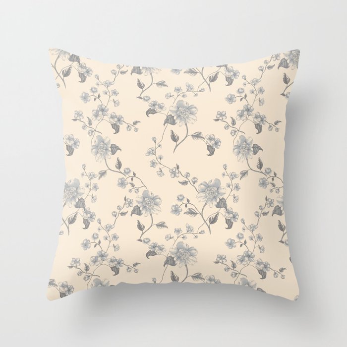 Vintage Blue Floral Throw Pillow Gallery Image 6