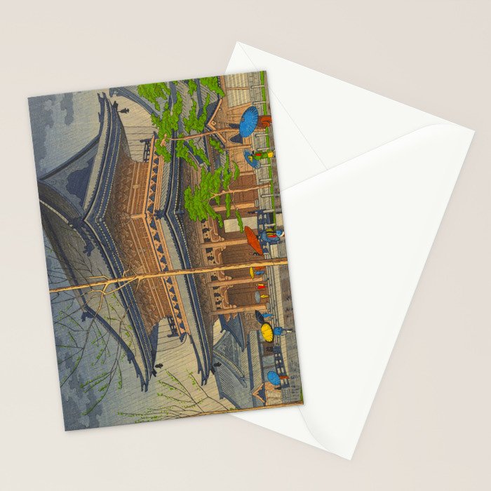 Rain in Higashi-Honganji Temple, Kyoto Asano Takeji Japanese Woodblock Print Stationery Card Gallery Image 2