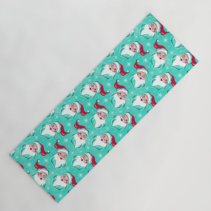 'Tis The Season Retro Santa Aqua Multi Pattern Yoga Mat Gallery Image 1
