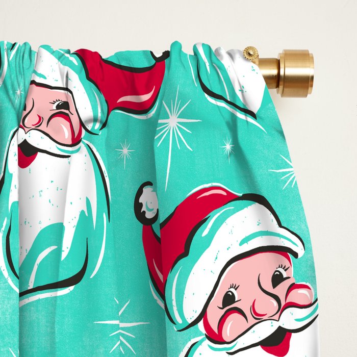 'Tis The Season Retro Santa Aqua Multi Pattern Window Curtain Gallery Image 2